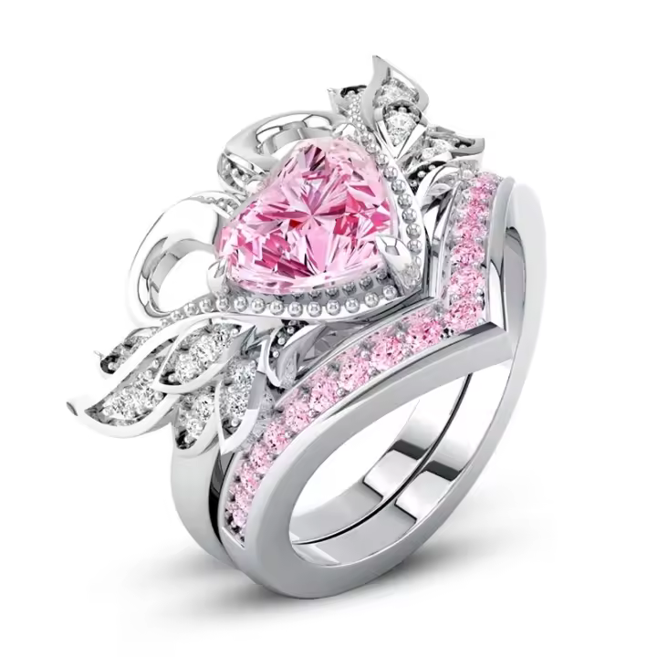 Anillo de Compromiso en Forma de Corazón para Mujer Juego de Anillo de Cisne con Circonita Plateado - 1