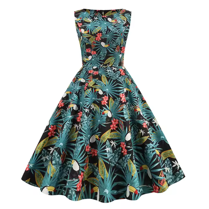 2025 Nuevo vestido de fiesta estampado estilo años 50 y 60 para mujer - 1