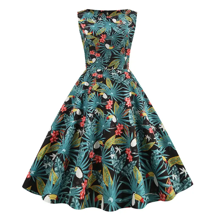 2025 Nuevo vestido de fiesta estampado estilo años 50 y 60 para mujer - 1