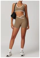 Pantalones cortos de Yoga cruzados de cintura alta, ajustados y Nude, pantalones deportivos de levantamiento de cadera de melocotón, pantalones de Fitness al aire libre para mujer - details 14