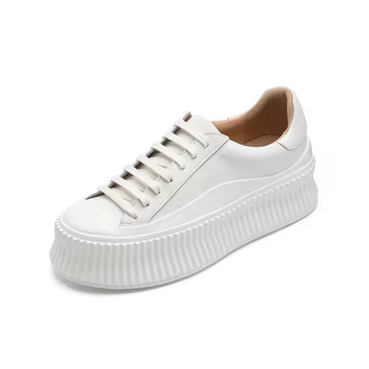 Zapatillas blancas para mujer verano 2025 Plataforma de cuero genuino, suela gruesa, transpirables, zapatillas deportivas casuales mejora la altura - 1