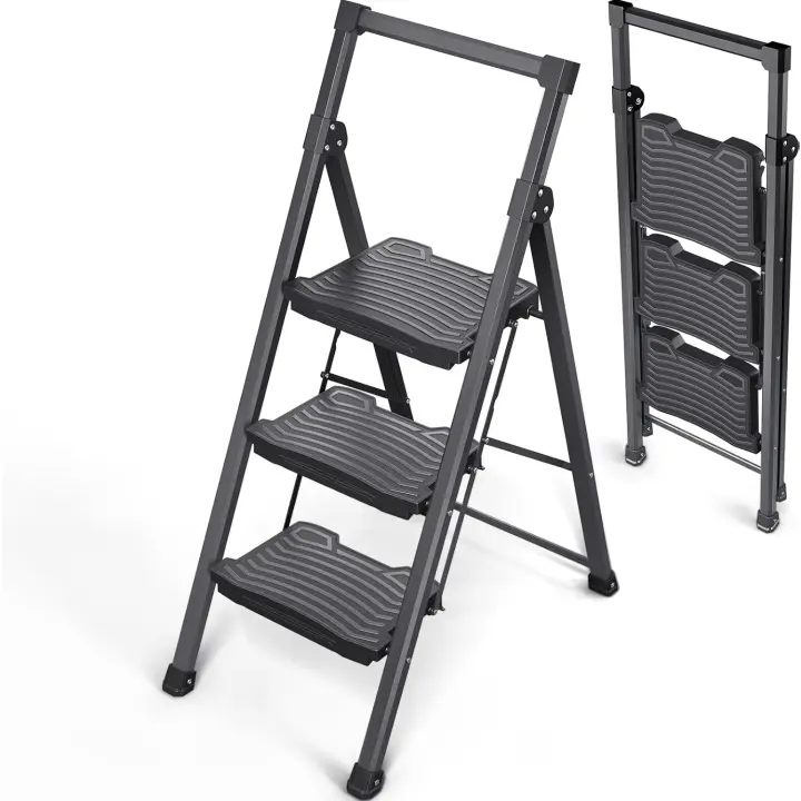 Escalera Plegable de 3 Peldaños Capacidad de 400 kg Pedales Antideslizantes Ancho de 90cm - 1