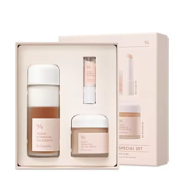 Regalo especial de té de Kombucha vegano Dr.Ceuracle: juego coreano de cuidado de la piel hidratante y nutritivo que incluye esencia, crema en gel y bálsamo labial - 1