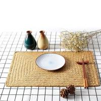 Manta de Mesa de Paja de Mar Natural Tejida a Mano Rectangular de Ratán Posavasos de Té de Paja - details 3