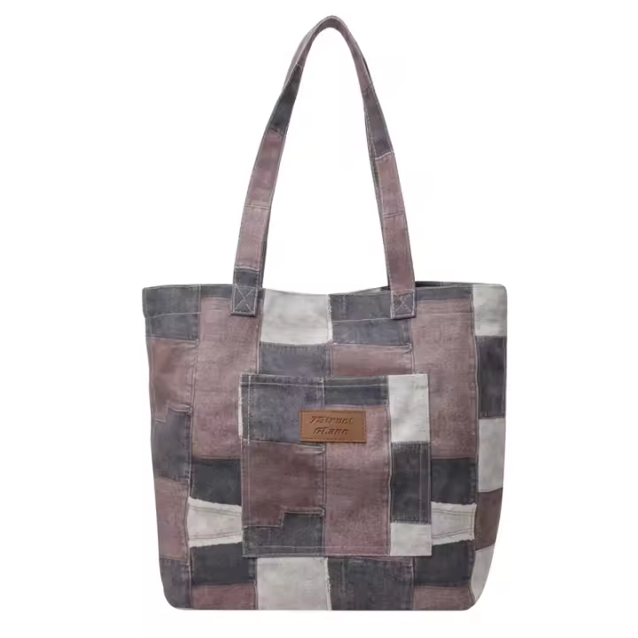 2025 nuevo bolso de hombro de mujer de gran capacidad a cuadros de mezclilla de imitación, bolso de mujer de moda de tote casual retro - 1