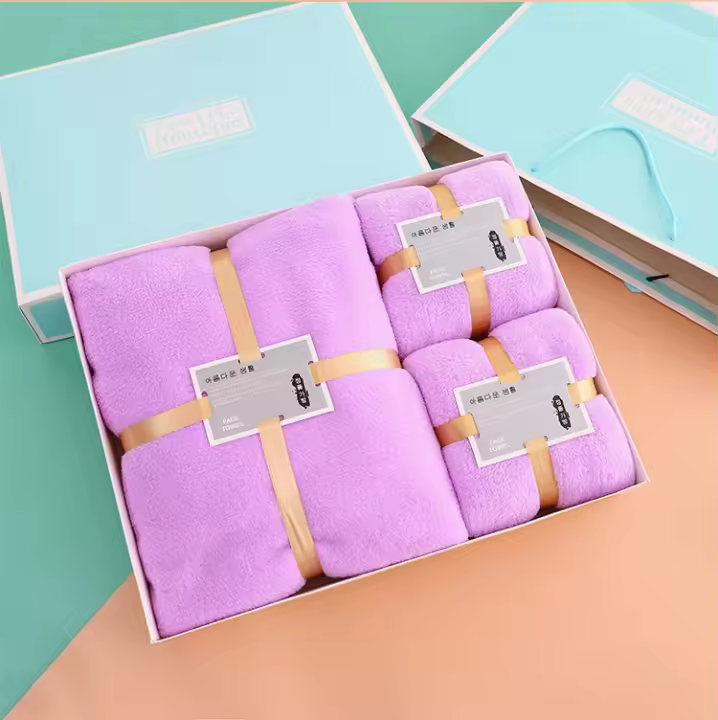 Juego de 3 Toallas，Con caja de regalo，terciopelo coral - Suaves y absorbentes - Toallas de baño - Toallas para la Cara y el Lavabo，La mejor opción para regalar a familiares, amigos y personas mayores. - 1