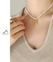 Collar de perlas delicado con temperamento francés, colgante cuadrado para mujer, cadena para clavícula, joyería chapada en oro de acero de titanio - details 3