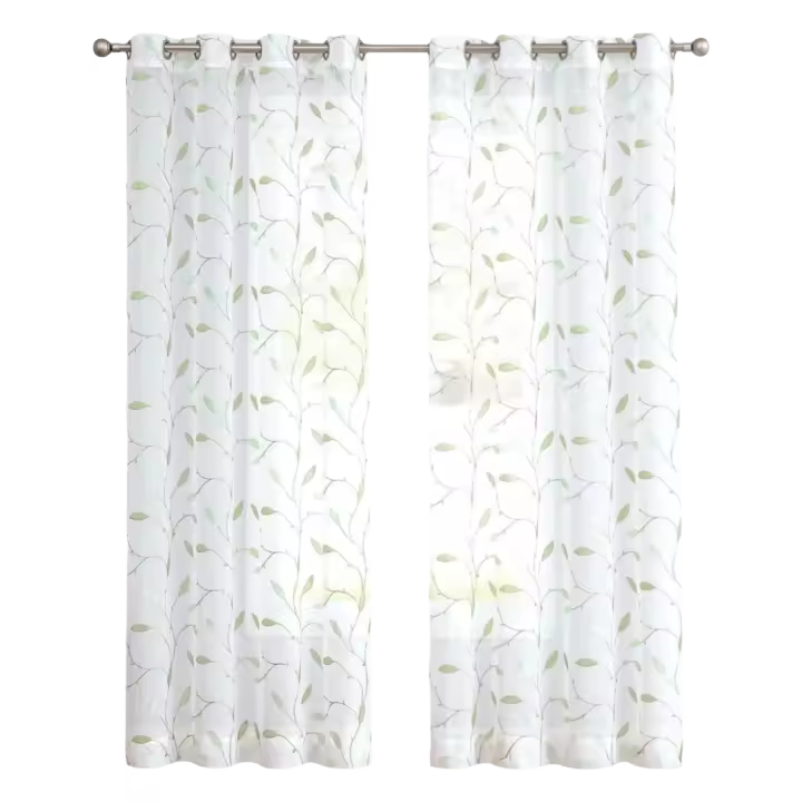 Cortinas de Gas con Borlas de Hojas Transparentes Estilo Moderno para Salón, Dormitorio, Ventana Trasera Juego de 2 Unidades, 140x245cm - 1