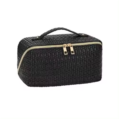 Neceser portátil impermeable para mujer, organizador de maquillaje multifuncional, bolsa de cosméticos de gran capacidad para viaje o uso diario (negro) - 1