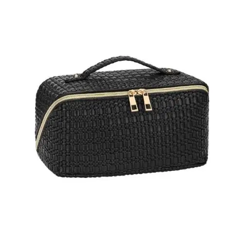 Neceser portátil impermeable para mujer, organizador de maquillaje multifuncional, bolsa de cosméticos de gran capacidad para viaje o uso diario (negro) - 1