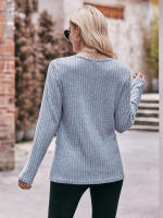 Camiseta lisa de manga larga para mujer, Jersey informal versátil de Color liso con cuello redondo, ajustado, ropa de otoño, novedad de 2023 - details 5