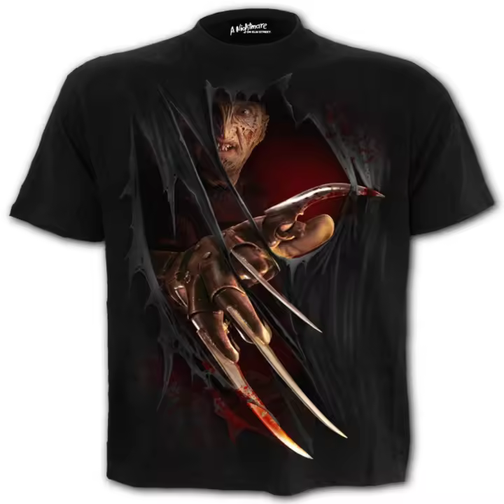 Camiseta oficial en espiral FREDDY CLAWS Nightmare Elm St Horror, camiseta negra de Halloween - 1