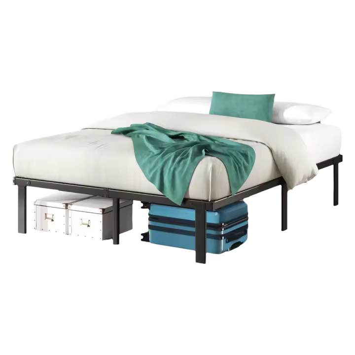 Cama de Metal Plateforma Longitud de 150x200 cm, Altura de 36cm, Almacenamiento de Almacén Bajo de la Cama Negro - 1