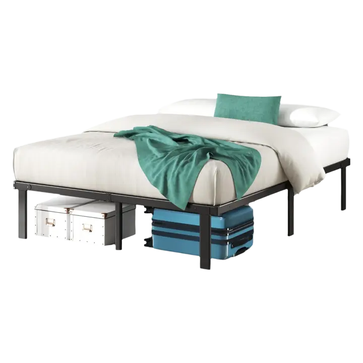Cama de Metal Plateforma Longitud de 150x200 cm, Altura de 36cm, Almacenamiento de Almacén Bajo de la Cama Negro - 1