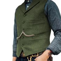 Trajes de tweed de lana para hombre, chaleco para padrinos de boda, chalecos de negocios ajustados informales con solapa, chaleco sin mangas, chalecos para hombre - details 14