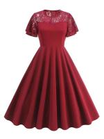 Elegante Vestido de Encaje de Corazón Rojo Vintage Hepburn 2025 Manga de Flecos - details 9