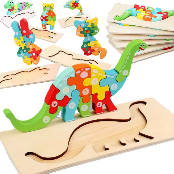 Rompecabezas de Madera Montessori Colorido y Educativo para Niños de 3-4 Años Juego de 6 Piezas - 1