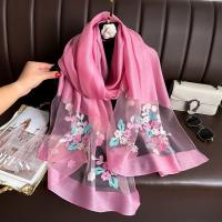 Bufanda de seda fina y suave para mujer, elegante, con bordado de flores, hiyab grande, chales, Foulard, bufanda de encaje brillante para mujer - details 5