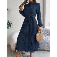 Vestido pequeño de manga larga plisado con cuello alto para mujer, ropa elegante, - details 29