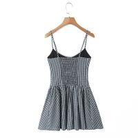 Nueva ropa de mujer, vestido de tirantes con apertura y cierre de botones a cuadros de moda de diseño francés europeo y americano - details 2