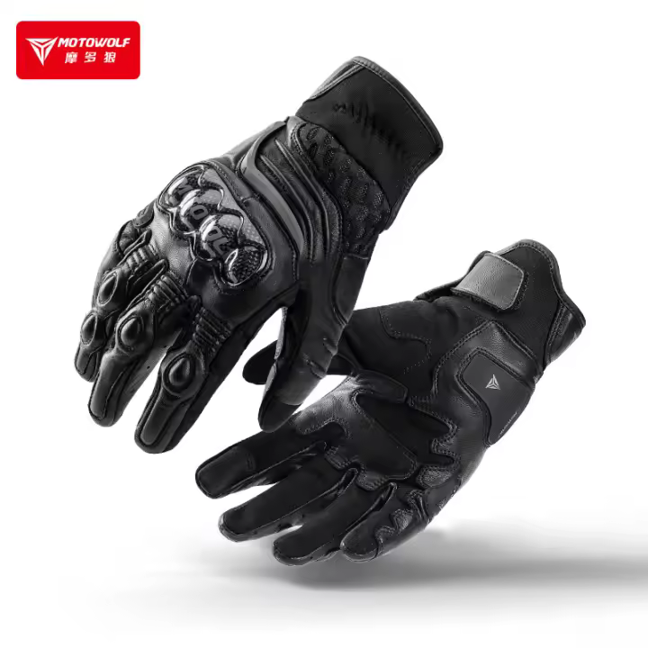 Guantes de moto de cuero para Motocross, equipo de equitación, fibra de carbono, pantalla táctil, reflectante, antideslizante, mujer - 1