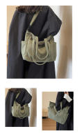 Fashion Stripe Velvet Handbag Simple Style Corduroy Shoulder Bag Pure Colour Large Capacity Commuter Ladies Handbag - details 2
