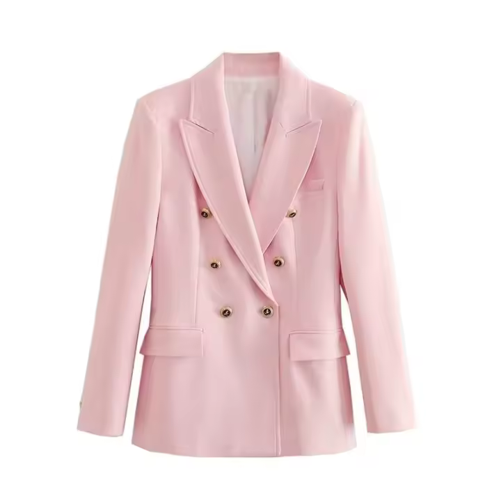 TRAFZA-traje elegante de manga larga para mujer, traje con cuello, Bolsillo falso, decorado, Color sólido, estilo callejero, prendas de vestir exteriores informales - 1