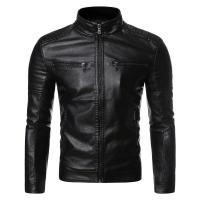 Chaqueta de otoño e invierno para hombre, chaqueta de cuero de color sólido, chaqueta con cuello levantado para hombre, chaqueta ajustada con múltiples bolsillos para hombre - details 4