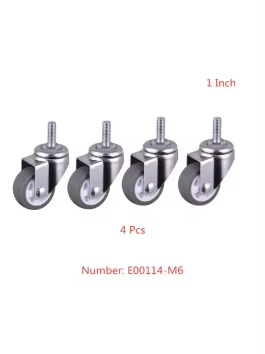 4 Pcs Casters de Goma Rueda Silenciosa M6 Diámetro 25mm Rueda Universal para el Hogar - 1