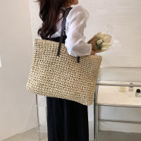 Bolso de playa de verano para mujer bolso de ratán tejido hecho a mano paja de gran capacidad bolso de hombro de cuero para mujer nuevo bohemio - details 19