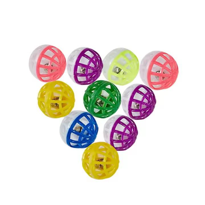 Diversión 10/30/50 Uds. De plástico hueco con campanas, pelota interactiva para lanzar, juguetes para gatos, herramientas de entrenamiento, suministros para mascotas - 1