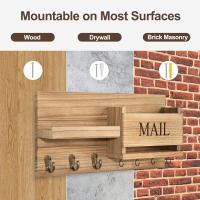 Práctico colgador de llaves de madera montado en la pared, estante de almacenamiento de llaves decorativo rústico, grande con 7 ganchos, soporte para llaves y correo para el hogar - details 1