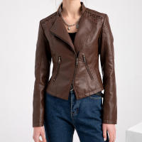 Chaqueta de Mujer de Cuero Sintético Estilo Varsity Moto Biker Bomber Ligera Casual Outerwear Short Coats con Cierre de Cremallera y Forro de Poliéster Adecuada para Otoño e Invierno - details 26