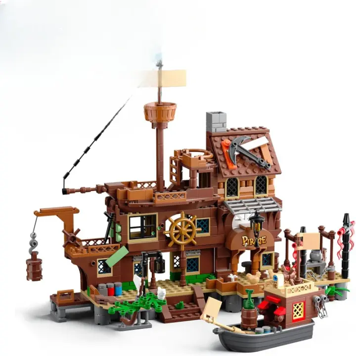 Construcción de barco pirata, juego de bloques de construcción de ciudad con tema Pirate Dock, adecuado para niños de 8 a 14 años y adultos (560 piezas) - 1