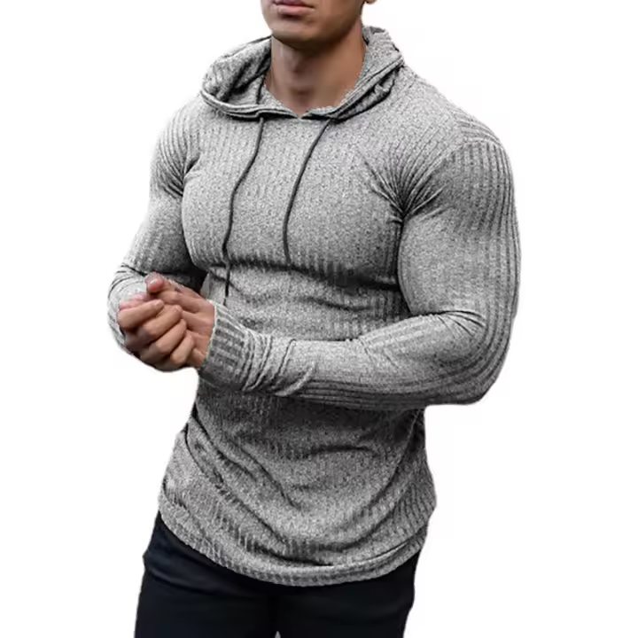 New Fashion Spring Autumn Hooded Sweaters Men Thin Knitted Gym Clothing Slim Fit Pullover Man Classic Ribbed Knit Hoodie Jumper - 1