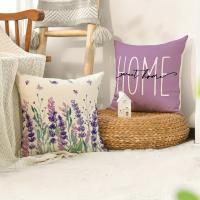 Juego de 4 fundas de lino de lavanda morada, para Granja, Color sólido para Sala de estar y sofá - details 3