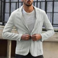 Blazer Delgado de Algodón y Lino para Hombres Color Sólido, Manga Larga, Bolsillos, Ligero para el Verano, Chaqueta Casual de Negocios - details 21