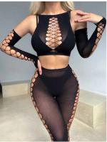 Ropa interior sexy para mujer, corsé ajustado, camiseta clásica sexy de manga corta a cuadros y conjunto de lencería con protectores de piernas sin forro - details 8