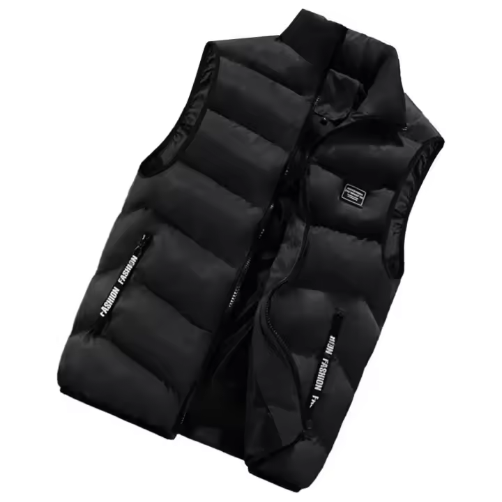 Chaleco acolchado de invierno a prueba de viento para hombre, cuello cálido, decoración de cinturón, sin mangas de color sólido - 1