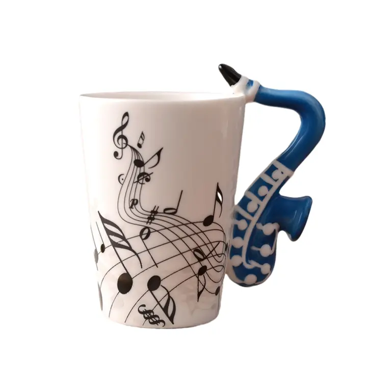 Taza de cerámica musical para café, té y leche, tazas con asa, Saxofón azul, regalos novedosos, 240Ml - 1