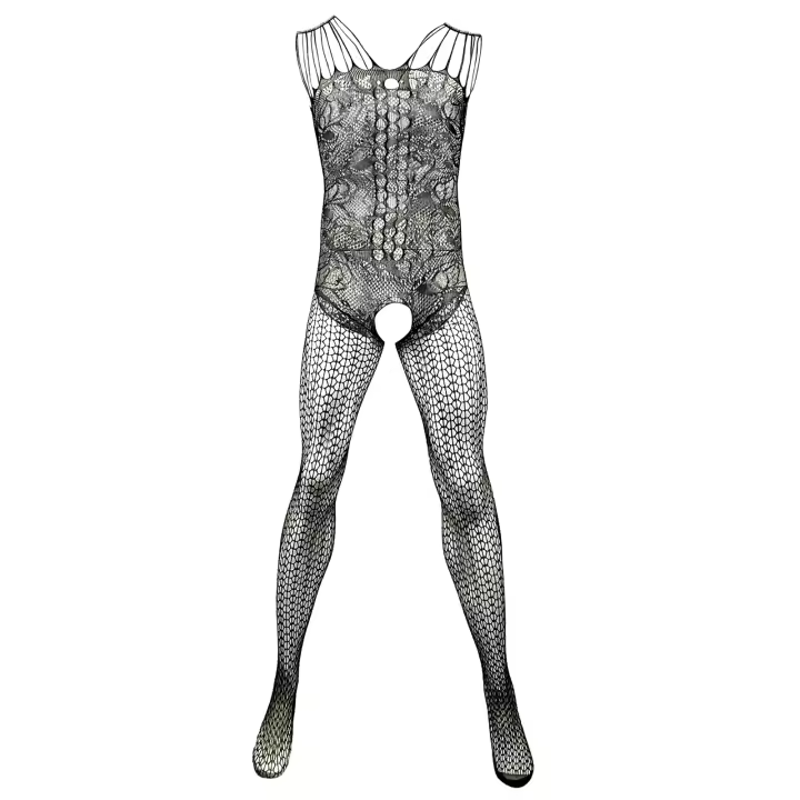Lace Mesh Lingerie Fishnet Crossdressing Spaghetti Jumpsuit Sexy Pantyhose Fetish Erotic Transparent Stockings - 1