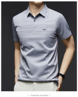Camisa polo de verano, camiseta informal de manga corta a la moda, camiseta holgada con solapa versátil de seda helada, estilo masculino - details 4