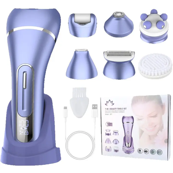 Depiladora para Mujer, Dispositivo de Depilación 7 en 1 para Mujer, Afeitadora eléctrica sin Dolor para Mujer, Recortadora de Bikini, Depiladora de Afeitar Inalámbrica para Línea de Bikini, Cara, Cuerpo, IPX7 Impermeable, Recargable, 2 Velocidades - 1