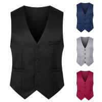 Chaleco Formal sin mangas con bolsillos, traje masculino de un solo pecho, chaleco informal para fiesta, Bar, vestido de banquete, chaleco de traje de Color sólido - details 1