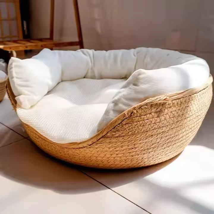 Cesta de ratán para mascotas, colchón de hierba tejida, nido para gatos, perrera, tabla para rascar de paja, cama para gatos para cachorros y gatitos, Universal para todas las estaciones - 1