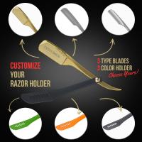 Afeitadora Profesional Manual de Acero Inoxidable con Borde Recto para Barbero Navaja de Afeitar Plegable para Portar y Corte de Barba - details 2