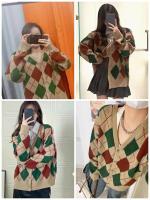 Cardigan de Punto Retro para Mujer 2024 Ajuste Suelto, Manga Larga, Gancho, Elegante - details 1
