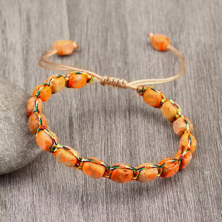 Pulsera con cuentas de piedra Natural del emperador bohemio para mujeres y hombres, brazalete ajustable hecho a mano, cuerda trenzada, regalos de joyería de moda para Yoga - 1