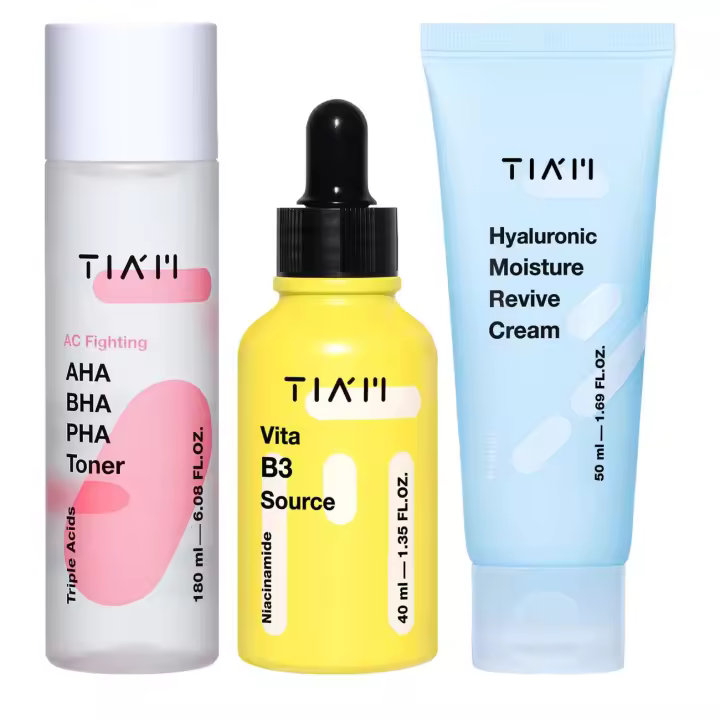 Trío TIAM Clear & Hydration: Tónico AC Fighting AHA BHA PHA, fuente de Vita B3 y crema hidratante hialurónica, piel coreana - 1