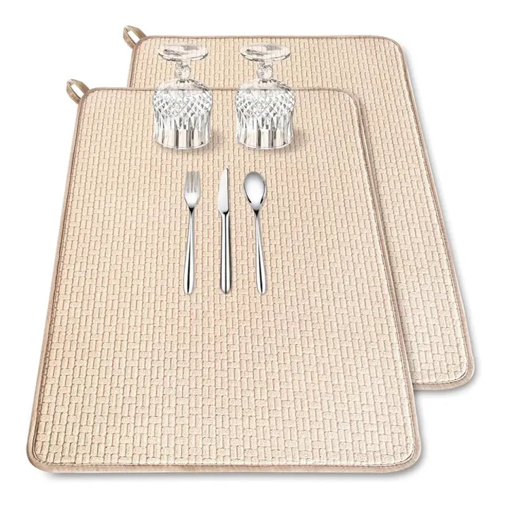Paquete de 2 alfombrillas grandes de microfibra para secar platos XXL, escurridor de platos absorbente de 24x17,7 pulgadas, encimera de cocina, almohadilla para secar platos - 1